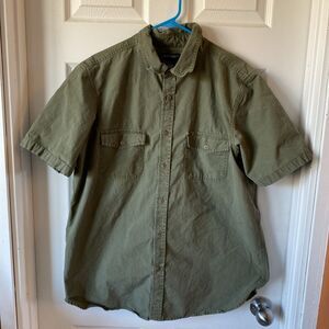 Cherokee Men’s Large Button Up Short Sleeve Green Canvas Shirt